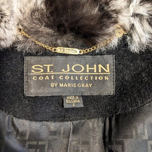 ST. JOHN Chinchilla-Trimmed Angora/Cashmere/Wool Blend Coat - Picture 9 of 10